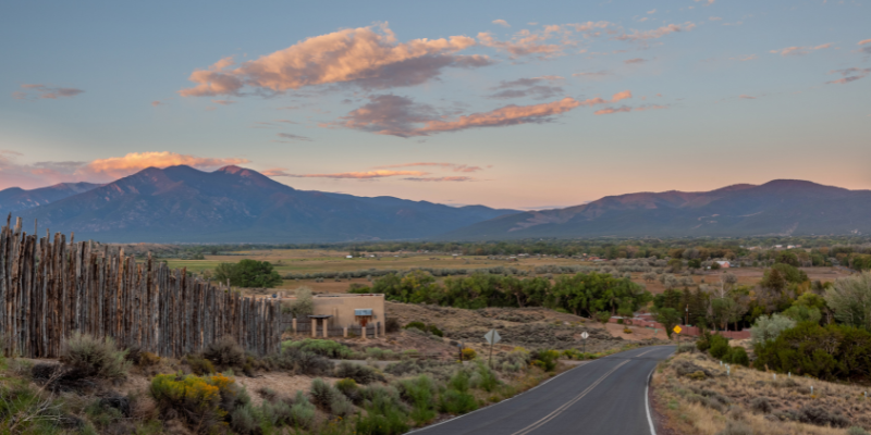 City of Taos with mountains in the background